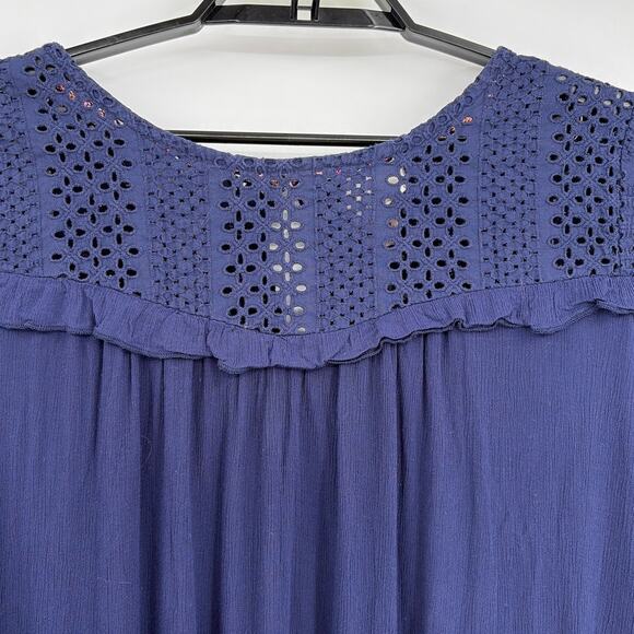 Knox Rose Eyelet Boho Womens Top Sz 2XL Navy Peasant Gauzy Smocked Cottagecore - Picture 3 of 8